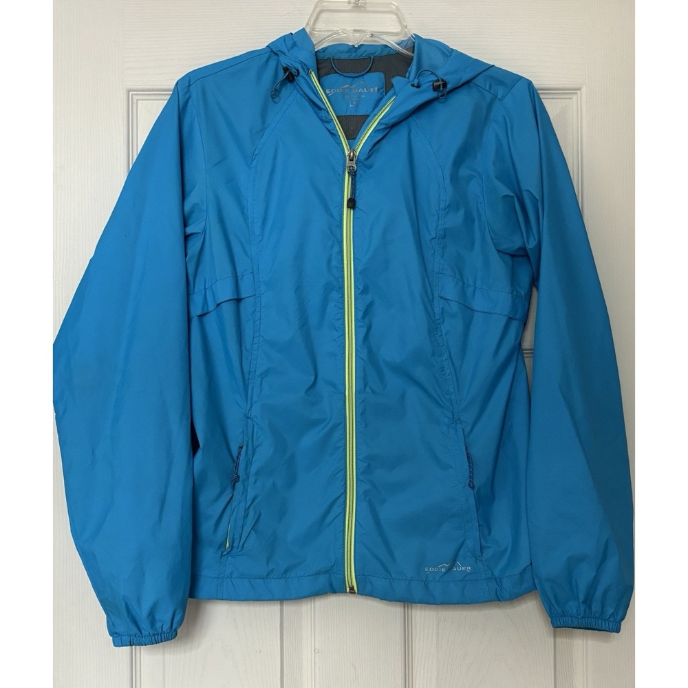Vintage Eddie Bauer Women's Hooded Hiking Rain Jacket Electric Blue Small